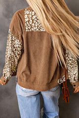Brown Leopard Print Corduroy Long Sleeve Jacket Jackets JT's Designer Fashion