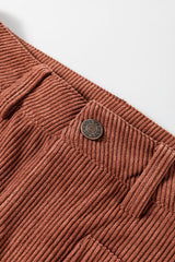 Brown High Waist Square Pockets Corduroy Pants Pants & Culotte JT's Designer Fashion