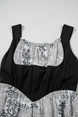 Black Sleeveless Leather Bustier Patchwork Paisley Floral Chiffon Dress Mini Dresses JT's Designer Fashion