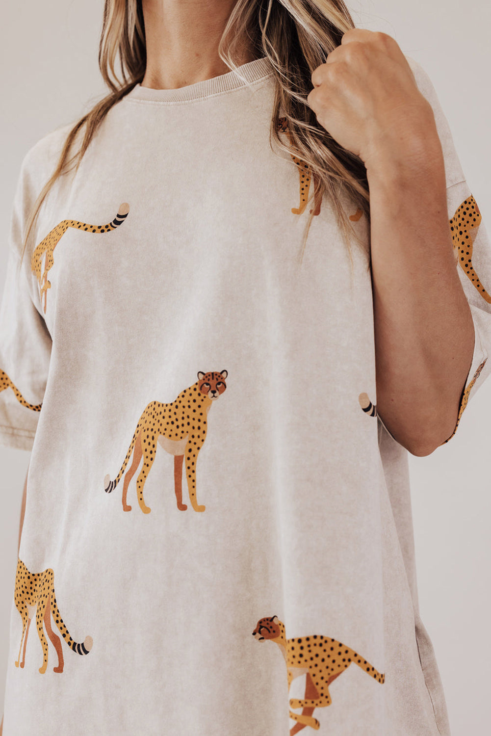 Apricot Plus Size Cheetah Print Side Pockets T Shirt Mini Dress Plus Size Mini Dresses JT's Designer Fashion