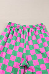 Green 2-Tone Checked Print High Waist Wide Leg Pants Pants & Culotte JT's Designer Fashion