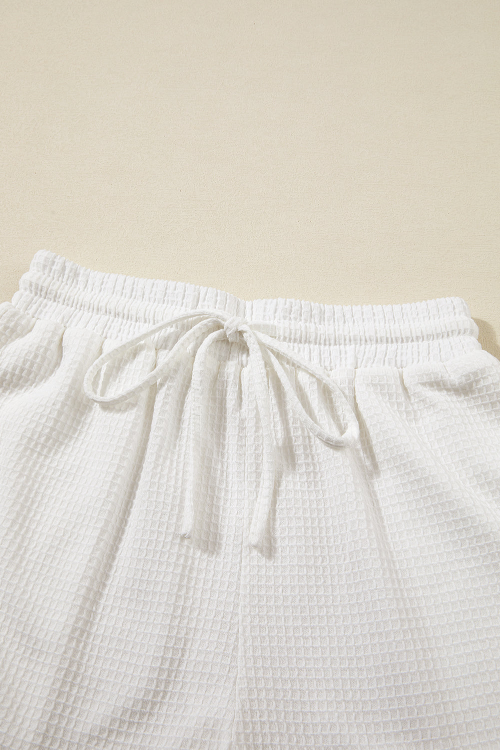White Casual Textured Tee and Drawstring Shorts Set Short Sets JT's Designer Fashion