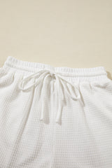 White Casual Textured Tee and Drawstring Shorts Set Short Sets JT's Designer Fashion