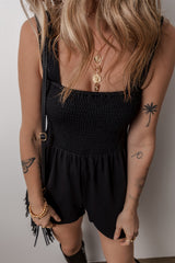 Black Smocked Bust Textured Knit Sleeveless Romper Bottoms JT's Designer Fashion