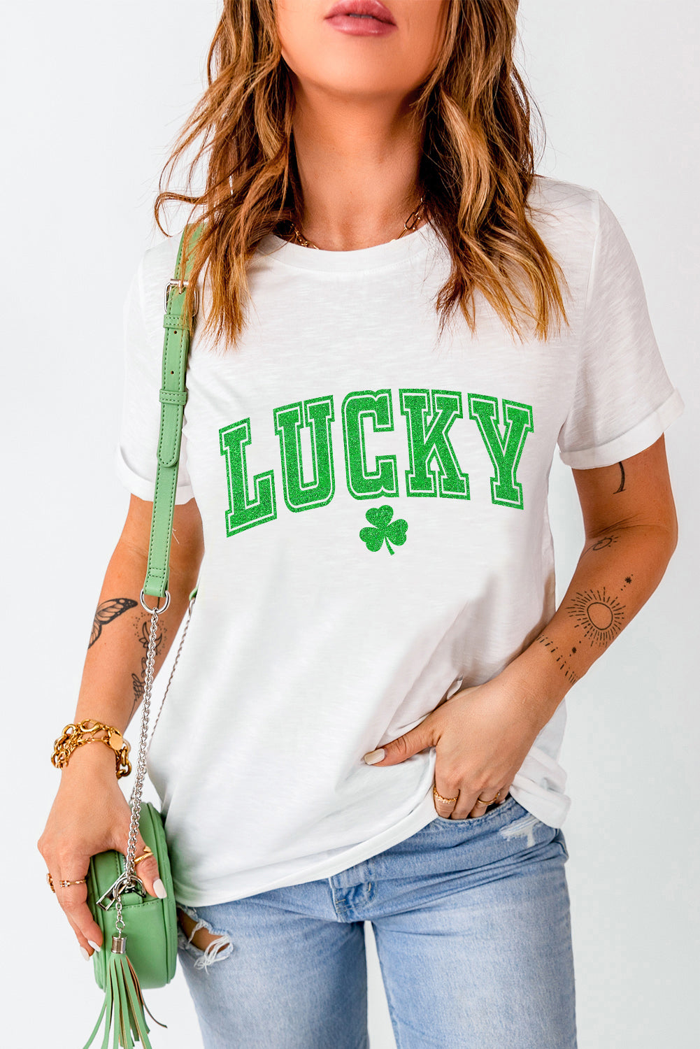 White Lucky Graphic St. Patricks Tee Graphic Tees JT's Designer Fashion