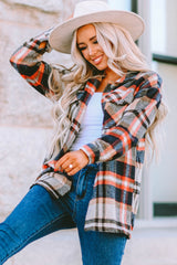 Khaki Geometric Plaid Print Pocketed Shacket Plaid Shackets JT's Designer Fashion