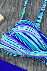 Sky Blue Twisted Bust Striped Bikini Set Bikinis JT's Designer Fashion