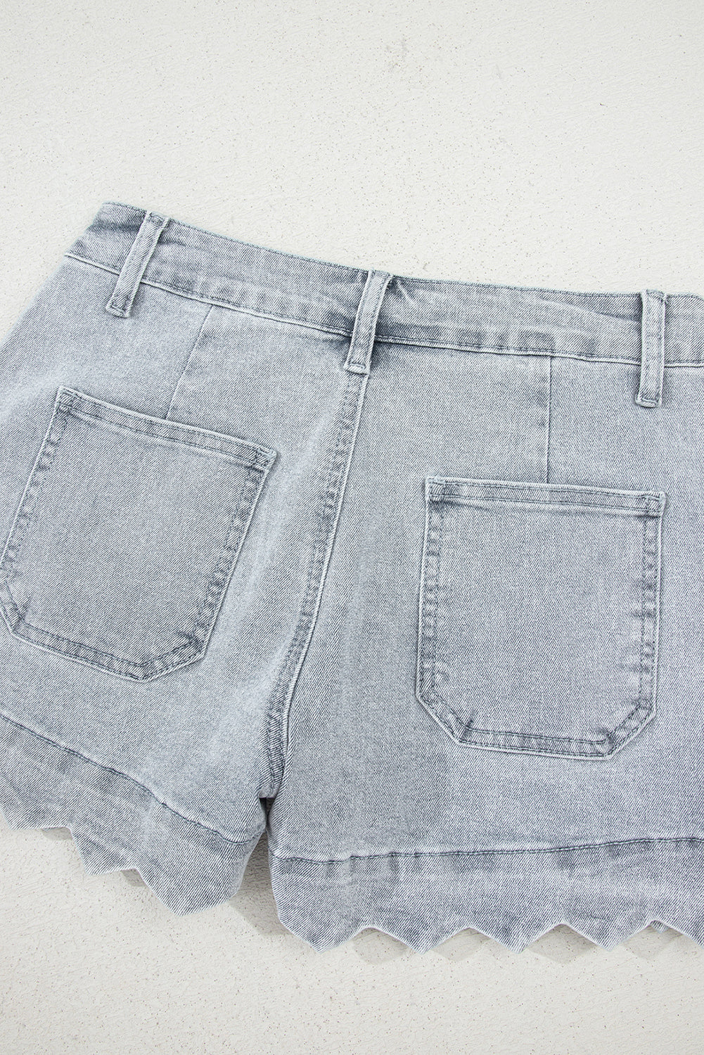 Dusk Blue Scalloped Hemline Acid Wash High Waist Denim Shorts Denim Shorts JT's Designer Fashion