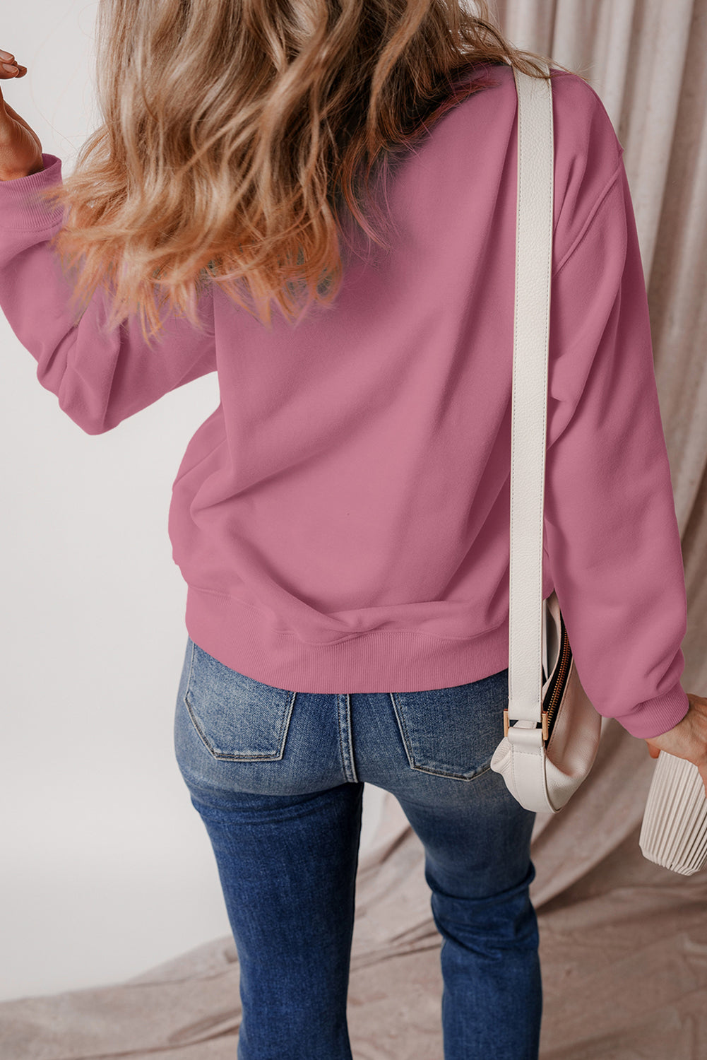 Meadow Mauve Solid Fleece Lined Drop Shoulder Terry Sweatshirt Sweatshirts & Hoodies JT's Designer Fashion