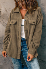 Turn Down Collar Buttoned Shirt Jacket Jackets JT's Designer Fashion