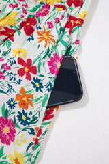 Red Floral Knotted Straps Cinched Waist Ruffle Hem Mini Dress Floral Dresses JT's Designer Fashion