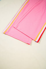 Bonbon Color Contrast Crewneck T Shirt and Wide Leg High Waist Pants Set Pant Sets JT's Designer Fashion