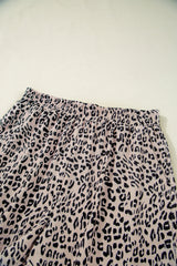 Brown Leopard Half Zipper Collared Ruffled Sleeve Top and Short Set Short Sets JT's Designer Fashion