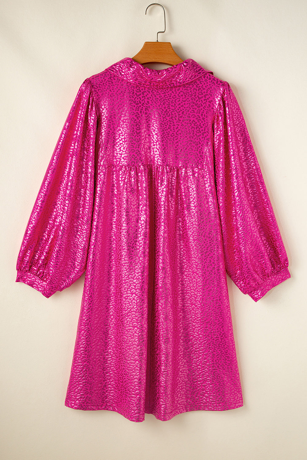 Rose Red Metallic Leopard Print Collared Babydoll Mini Dress Mini Dresses JT's Designer Fashion