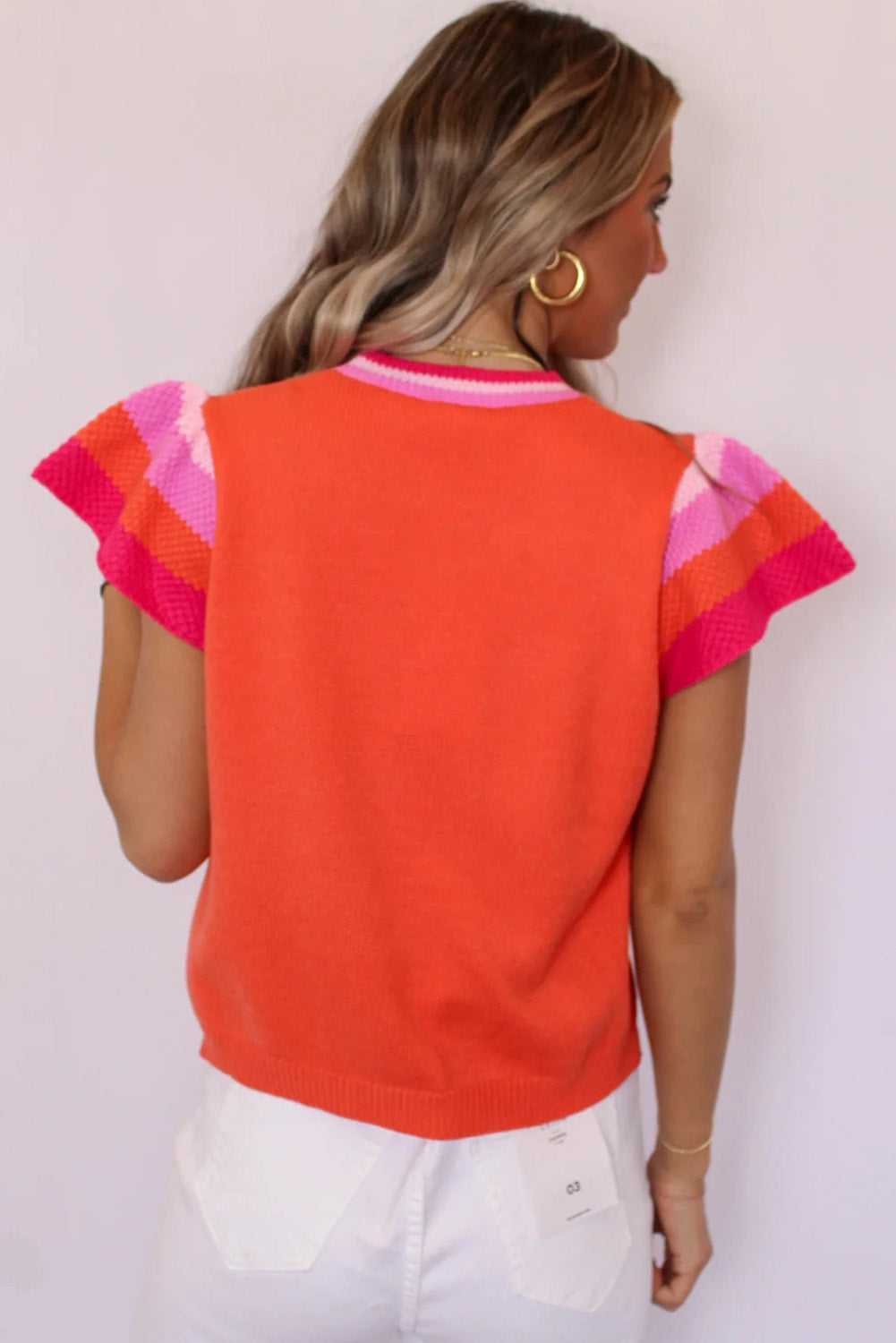 Carrot Knitted Contrast Sleeve Round Neck Tee Sweaters & Cardigans JT's Designer Fashion