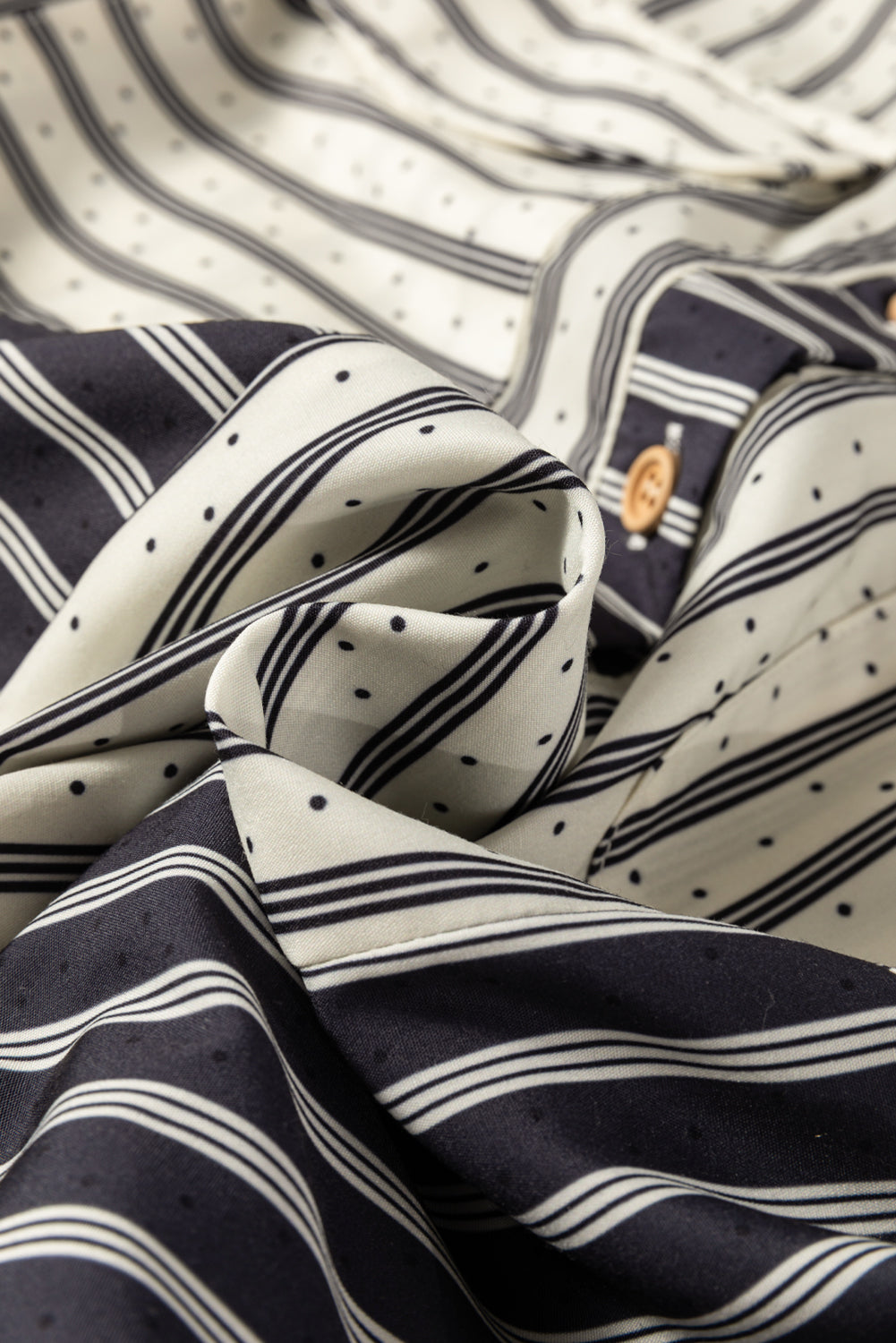 Black Stripe 2-tone Patchwork Half Buttons Chest Pockets Casual Blouse Blouses & Shirts JT's Designer Fashion