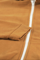 Brown Zip-Up Pocket Drawstring Hoodie Jacket Jackets JT's Designer Fashion