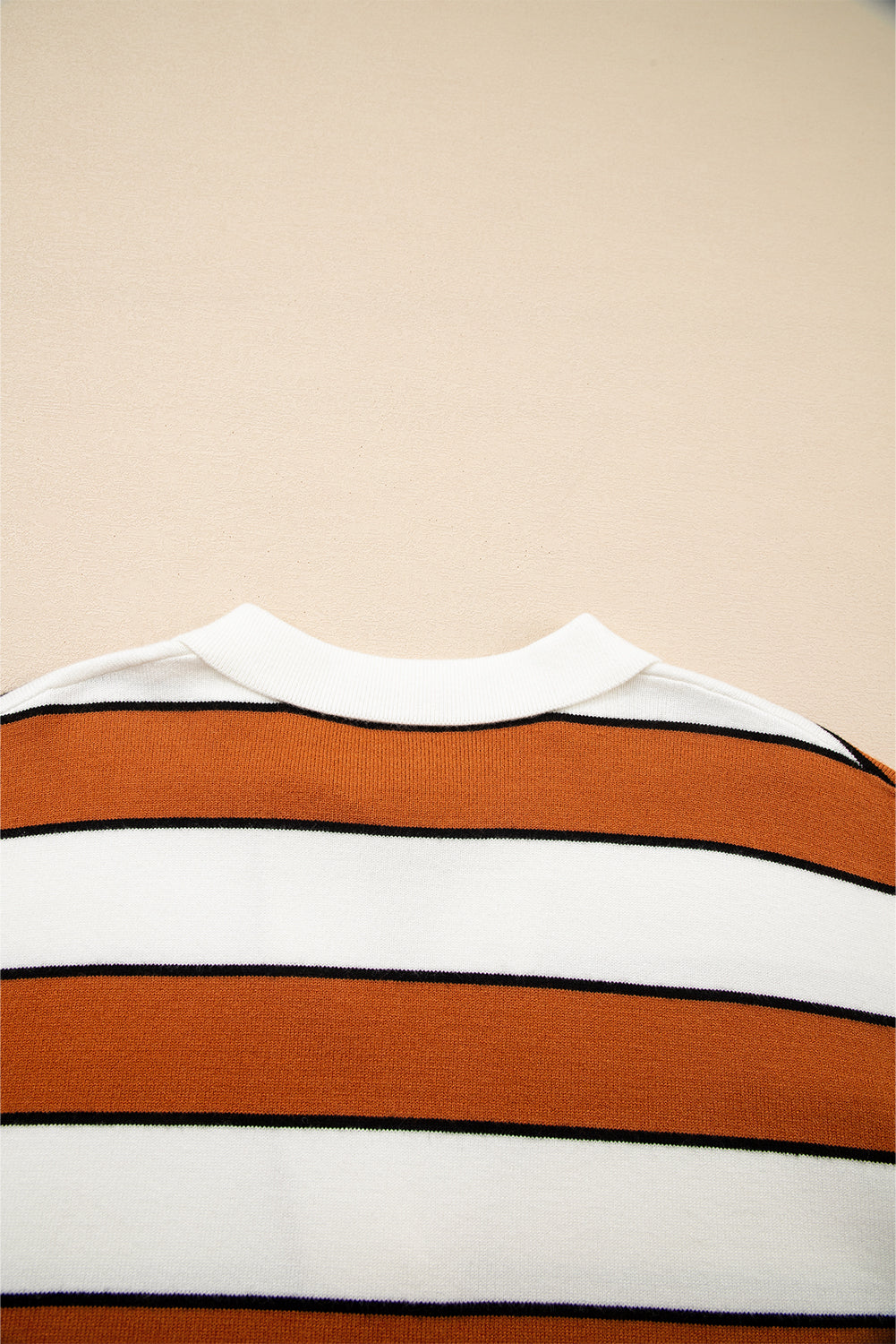 Brown Stripe Ribbed Polo Collar Drop Shoulder Sweater Sweaters JT's Designer Fashion