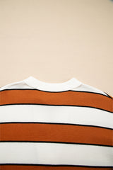 Brown Stripe Ribbed Polo Collar Drop Shoulder Sweater Sweaters JT's Designer Fashion