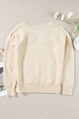 Beige Knitted Flower Pattern Ribbed Edge Sweater Sweaters JT's Designer Fashion