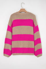 Khaki Stripe Color Block PLus Size Drop Shoulder Sweater Plus Size Sweaters & Cardigans JT's Designer Fashion