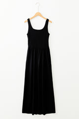 Black Peekaboo Wide Leg Square Neck Sleeveless Jumpsuit Jumpsuits & Rompers JT's Designer Fashion