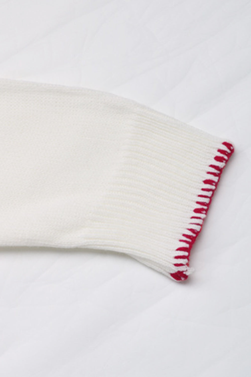 White Bow Pattern Contrast Trim Christmas Loose Graphic Sweater Sweaters JT's Designer Fashion