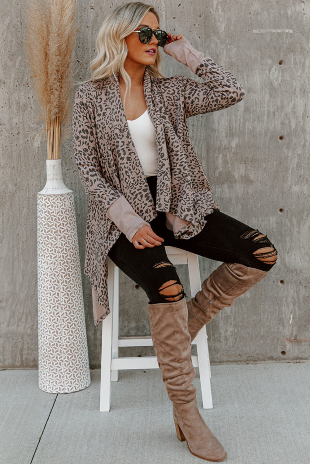 Leopard Open Front Cardigan Sweaters & Cardigans JT's Designer Fashion