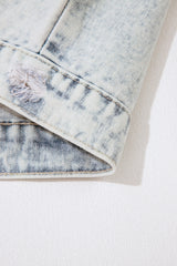 Beau Blue Light Wash Buttoned Chest Pocket Puff Sleeve Denim Jacket Denim Jackets JT's Designer Fashion