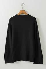 Black Solid Textured Knit Split Cuff Drop Shoulder Loose Sweater Sweaters JT's Designer Fashion