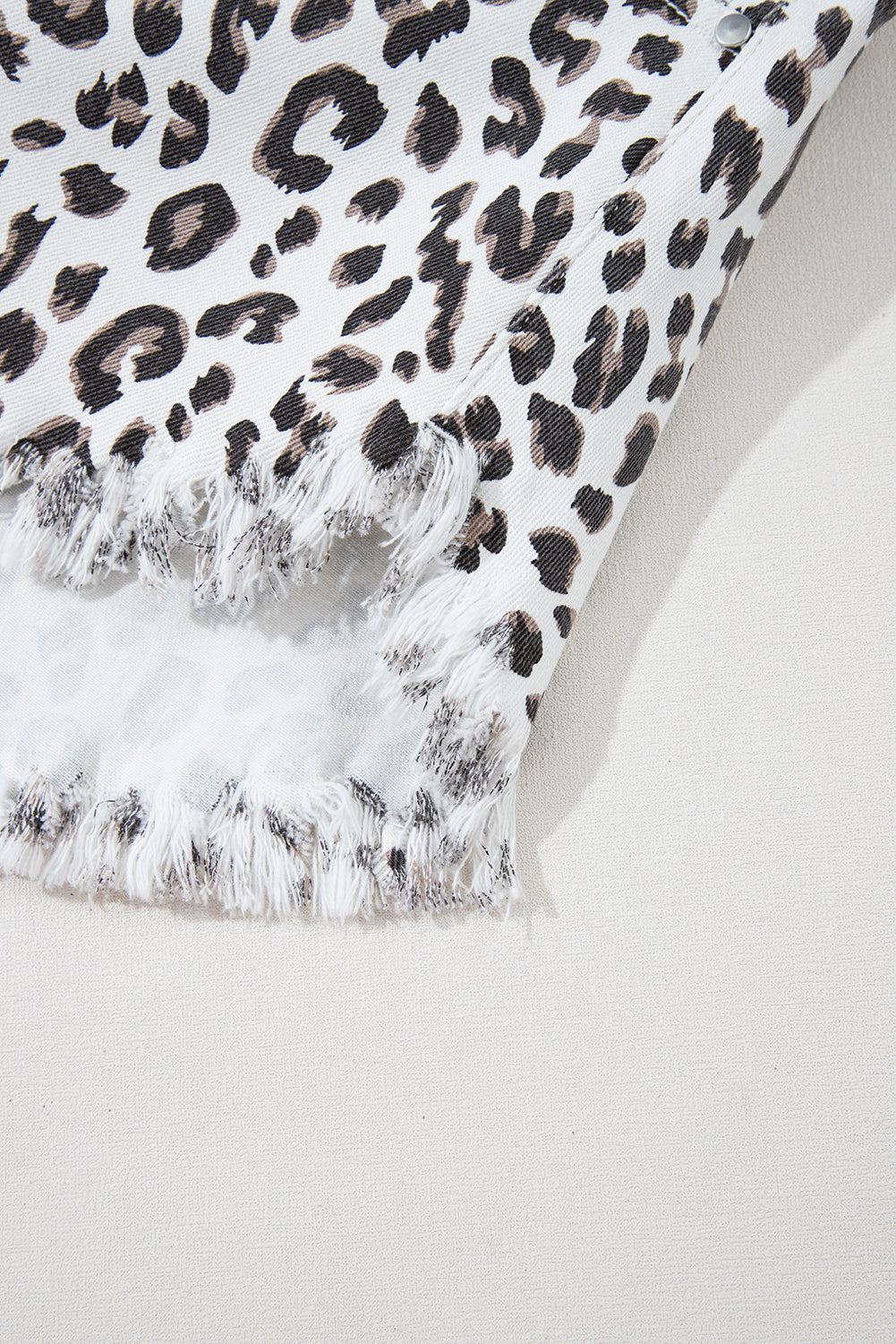 White Leopard Frayed Hem Denim Shorts Bottoms JT's Designer Fashion