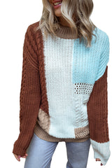 Khaki Mix Textured Knit Colorblock Patchwork Sweater Sweaters JT's Designer Fashion
