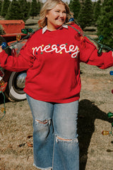 Fiery Red Merry Graphic Christmas Plus Size Sweater Plus Size Sweaters & Cardigans JT's Designer Fashion