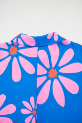 Blue Summer Flower Print Shirt Collar Button Front Loose Romper Jumpsuits & Rompers JT's Designer Fashion