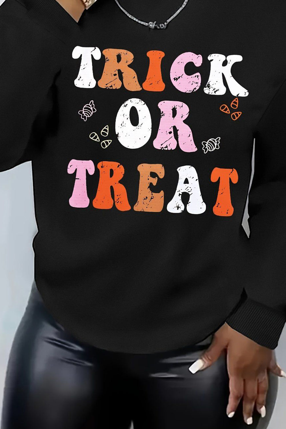 Black TRICK OR TREAT Graphic Crewneck Halloween Sweatshirt Graphic Sweatshirts JT's Designer Fashion