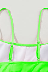 Green Striped Patchwork Spaghetti Strap High Waist Bikini Swimsuit High Waisted Swimsuit JT's Designer Fashion