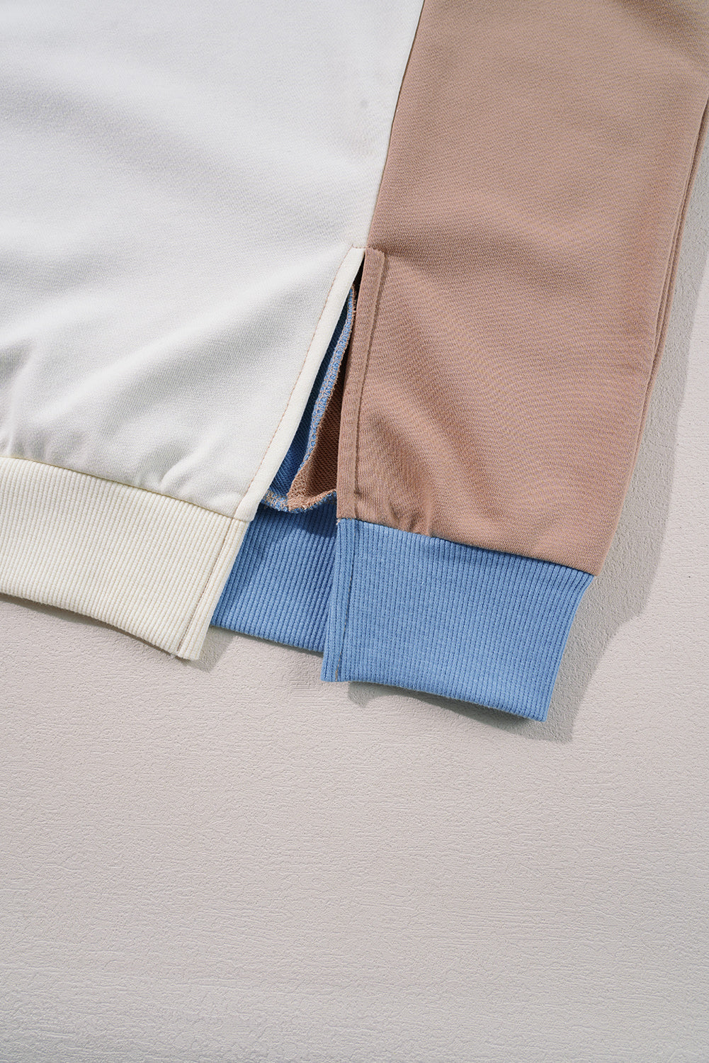 Sky Blue Ribbed Detail Color Block Sleeve Baggy Sweatshirt Sweatshirts & Hoodies JT's Designer Fashion