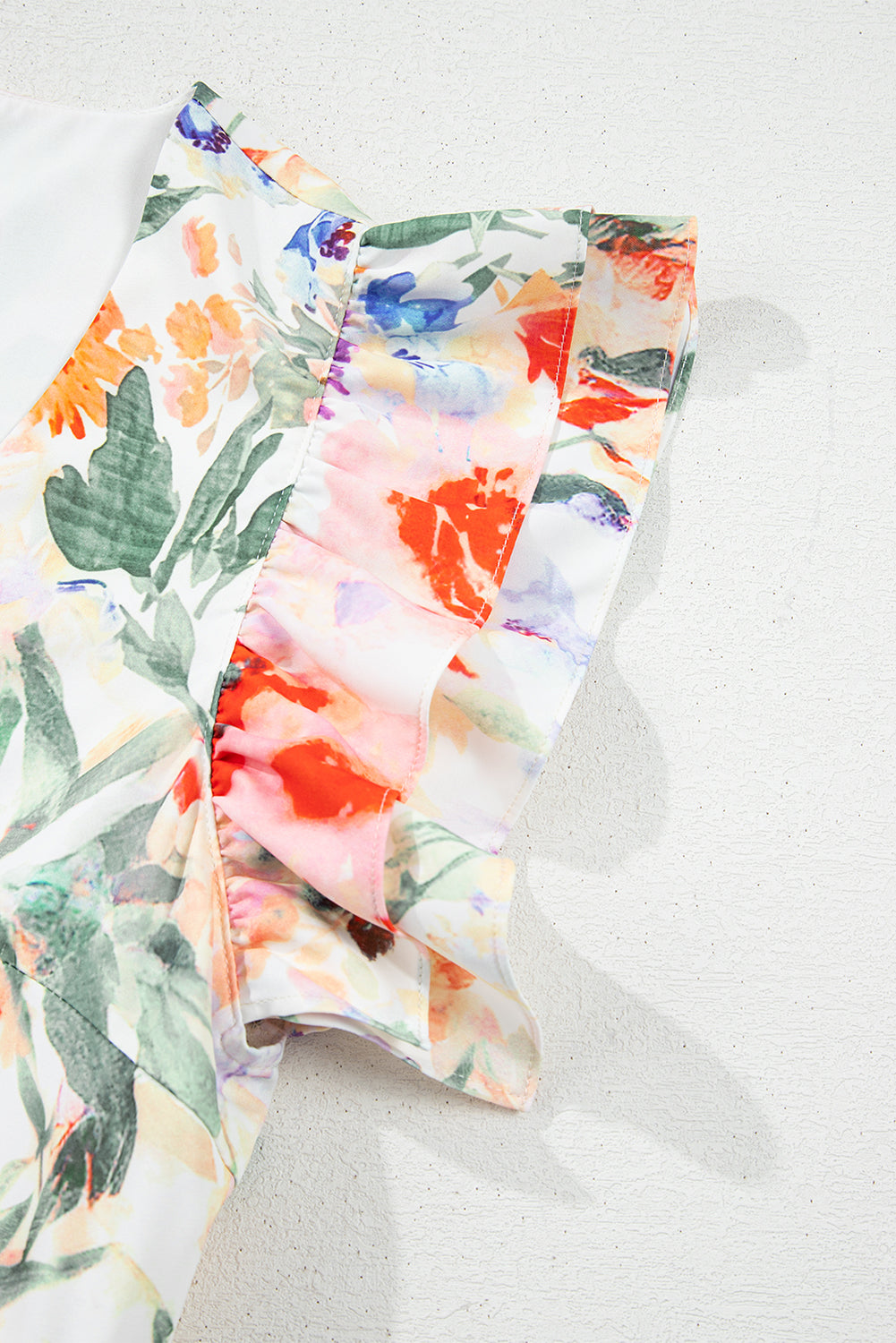 Pink Floral Double Ruffle Sleeve V Neck High Waist Mini Dress Floral Dresses JT's Designer Fashion