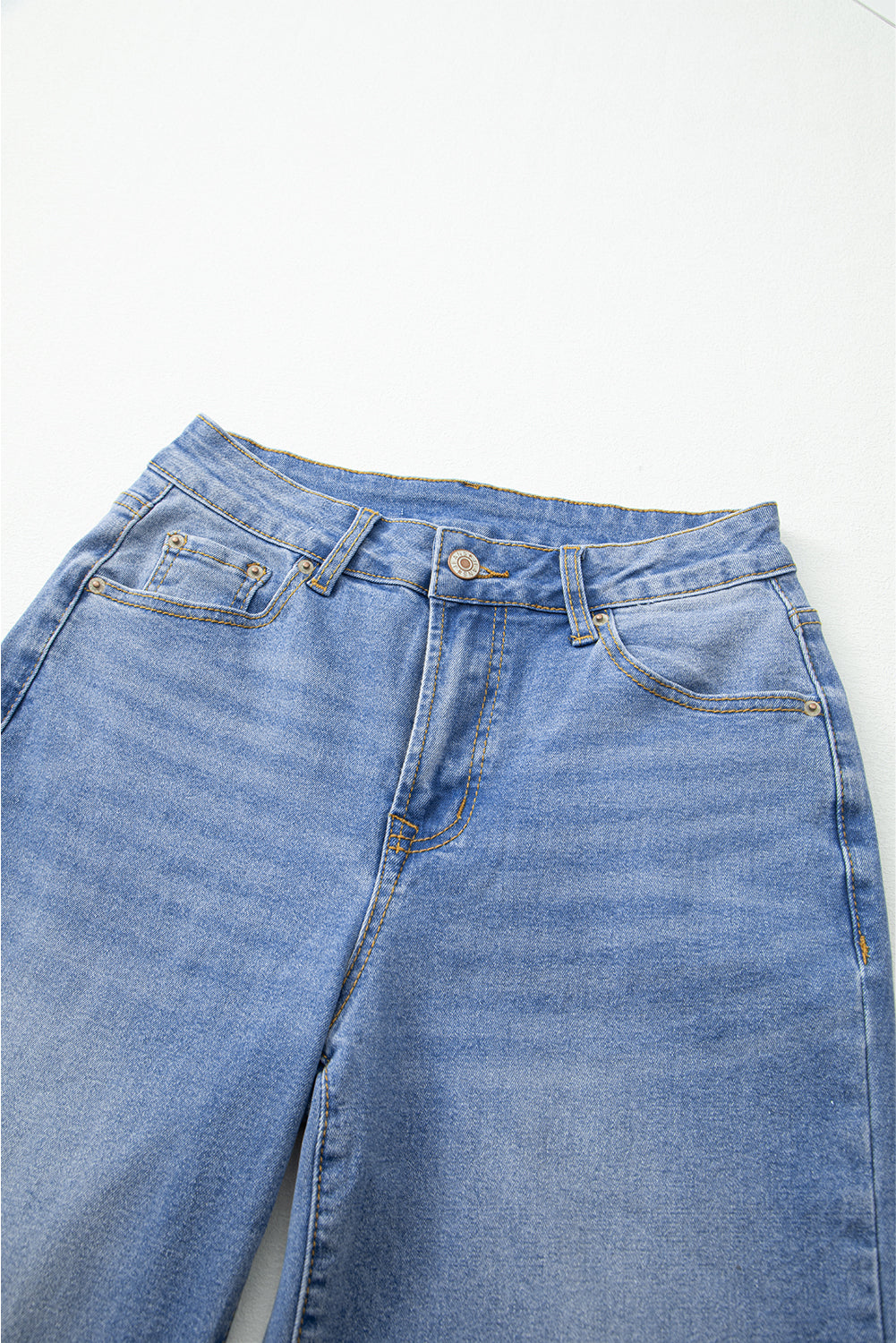 Dusk Blue Raw Hem Unique Cuffs Straight High Rise Loose Jeans Jeans JT's Designer Fashion