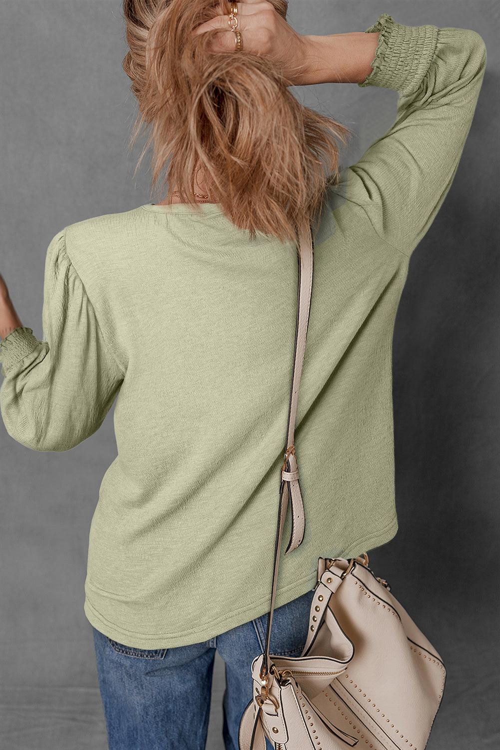 Laurel Green Textured Round Neck Half Sleeve Blouse Blouses & Shirts JT's Designer Fashion