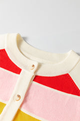 White Stripe Colorful Pattern Button Front Sweater Cardigan Cardigans JT's Designer Fashion