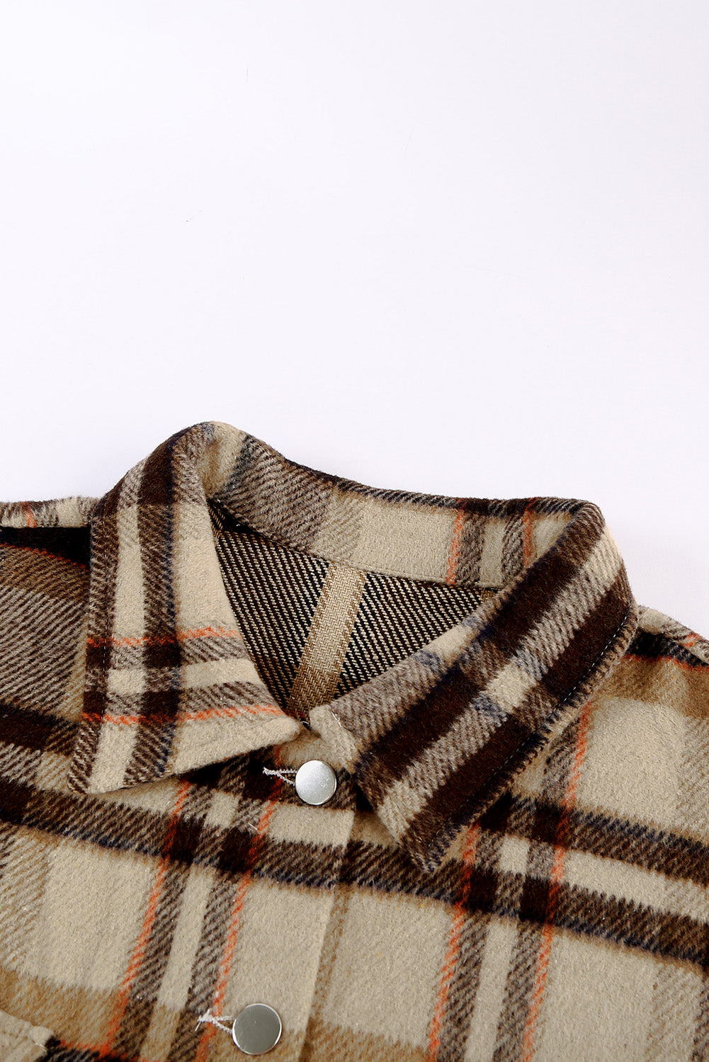 Orange Geometric Plaid Print Pocketed Shacket Plaid Shackets JT's Designer Fashion