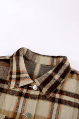 Orange Geometric Plaid Print Pocketed Shacket Plaid Shackets JT's Designer Fashion