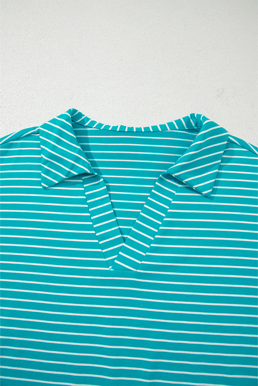 Sky Blue Stripe V Neck Tee and Casual Short Set Short Sets JT's Designer Fashion