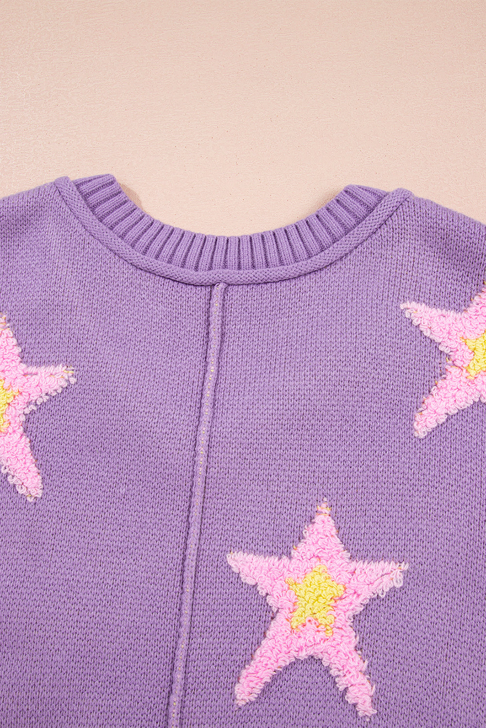 Lavendula Brushed Star Graphic V Neck Drop Shoulder Oversize Sweater Sweaters JT's Designer Fashion
