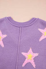 Lavendula Brushed Star Graphic V Neck Drop Shoulder Oversize Sweater Sweaters JT's Designer Fashion