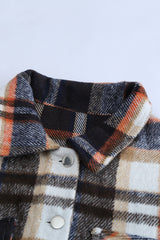 Geometric Plaid Print Pocketed Shacket Plaid Shackets JT's Designer Fashion