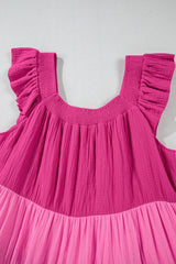 Pink Crinkled Colorblock Patchwork Flutter Tiered Mini Dress Mini Dresses JT's Designer Fashion