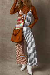 Yellow Stripe Two Tone Contrast Spaghetti Strap Backless Overall Jumpsuits & Rompers JT's Designer Fashion