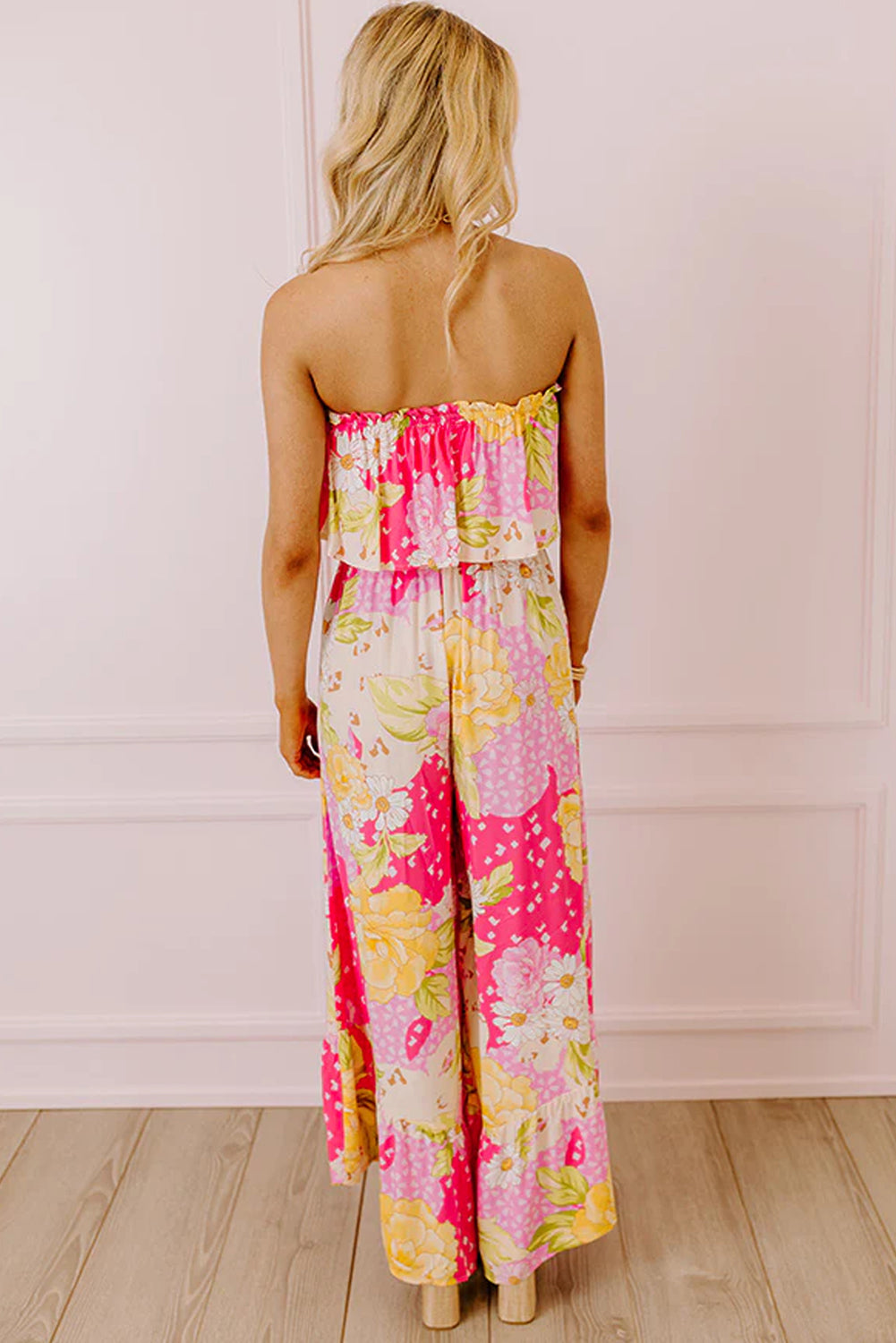 Multicolour Floral Print Ruffled High Waist Tube Top Loose Jumpsuit Jumpsuits & Rompers JT's Designer Fashion